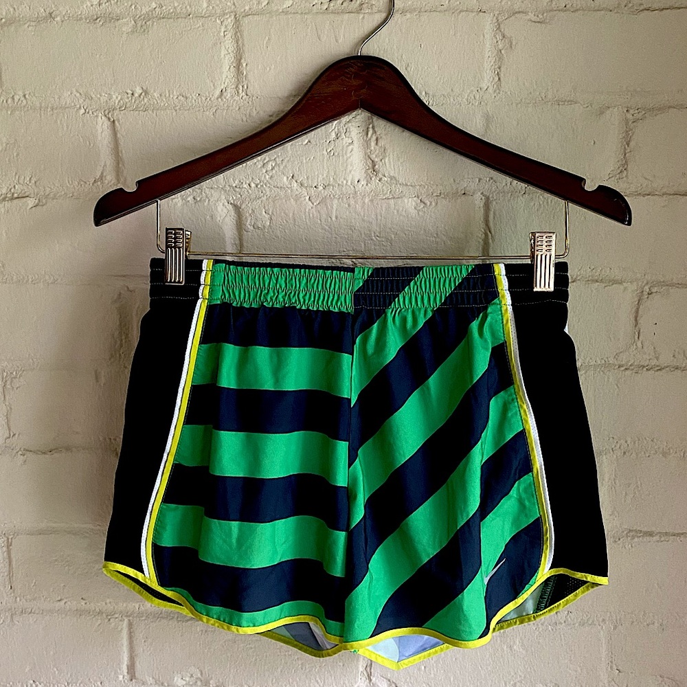 Nike Dri-fit black and bright green stripped nike athletic running shortz